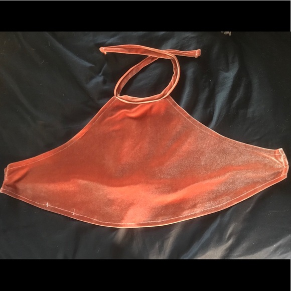 Burnt Orange Velvet Halter Top - Picture 2 of 3